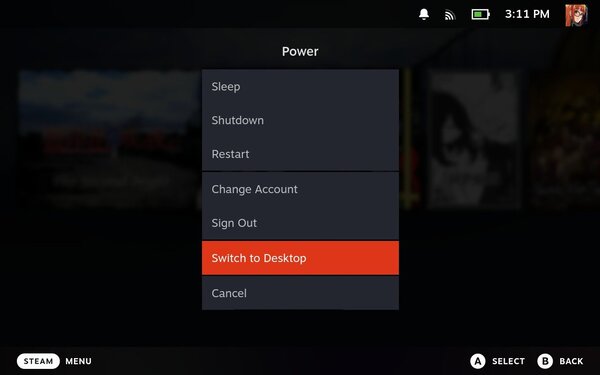 The menu where you select 'Switch to Desktop'